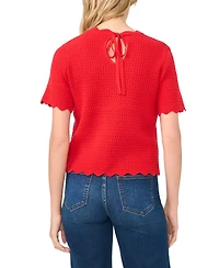 CeCe Women's Pointelle Short-Sleeve Crewneck Top