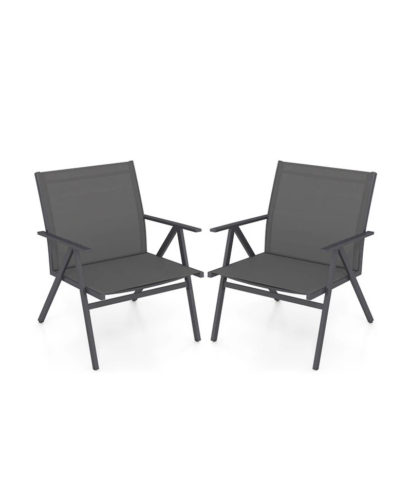 Sugift Set of 2 Mesh Fabric Patio Lounge Chairs with Metal Frame and Wide Seat