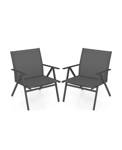 Sugift Set of 2 Mesh Fabric Patio Lounge Chairs with Metal Frame and Wide Seat