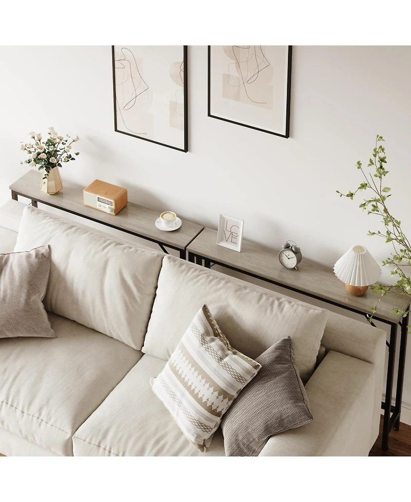 homfan 5.9" Narrow Sofa Table, Skinny Console Table with Storage, Slim Behind Couch Table for Living Room Entryway