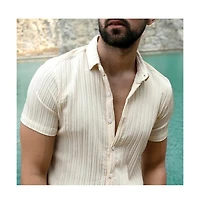 Campus Sutra Men's Pale Yellow Self-Design Striped Co-Ord Set