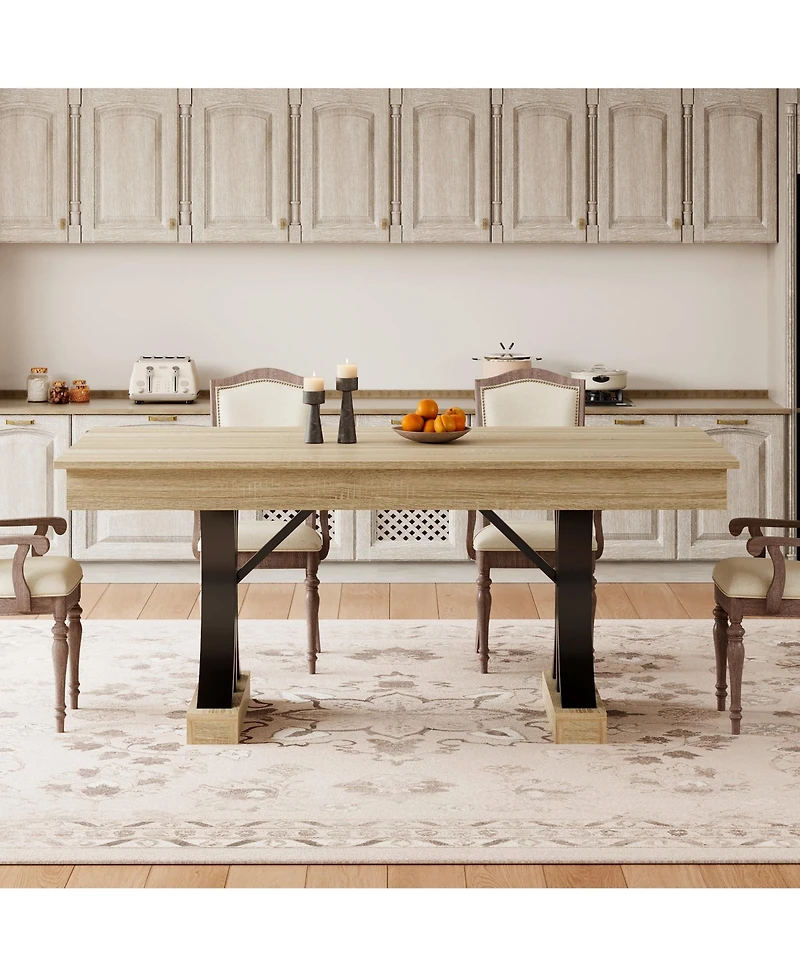 gaomon Industrial Kitchen Dining Table for 6-8 with 2 Drawers, Double Pedestal, for Kitchen
