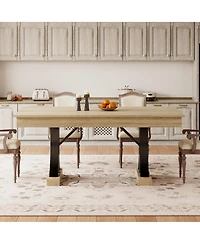 gaomon Industrial Kitchen Dining Table for 6-8 with 2 Drawers, Double Pedestal, for Kitchen