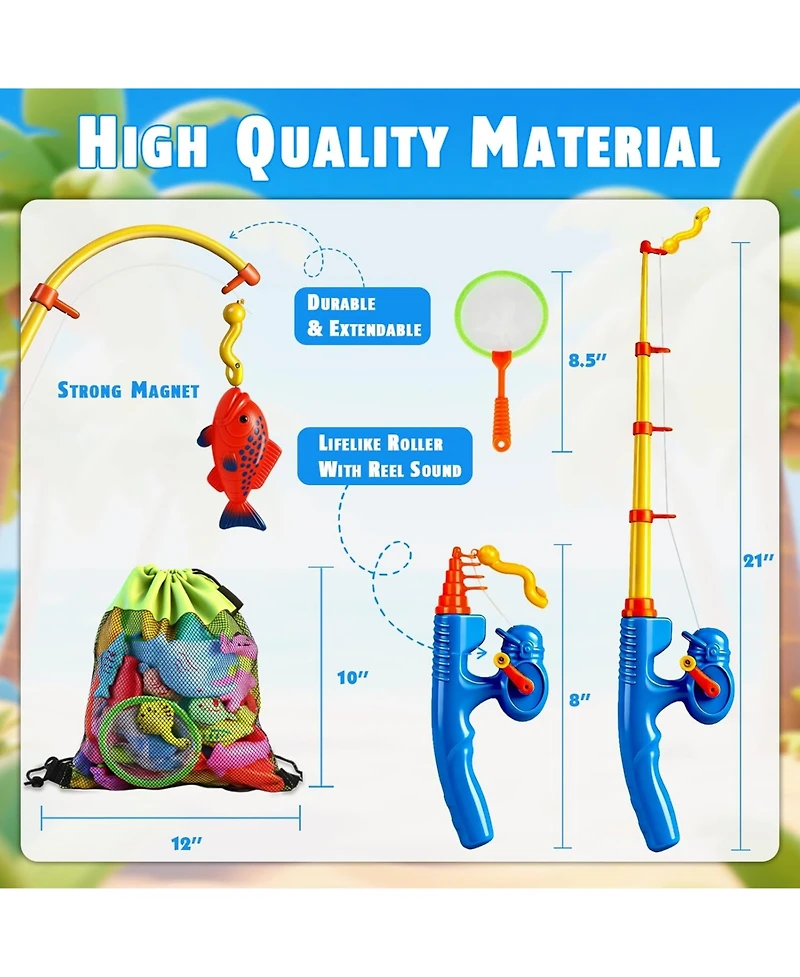 Gnuadz 30 Fishes Fishing Game Set Water Table Bath Toy Kids Outdoor Floating Fish Pole Rod Net Party