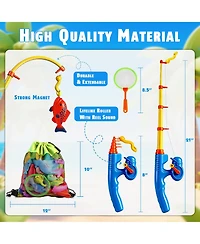 Gnuadz 30 Fishes Fishing Game Set Water Table Bath Toy Kids Outdoor Floating Fish Pole Rod Net Party
