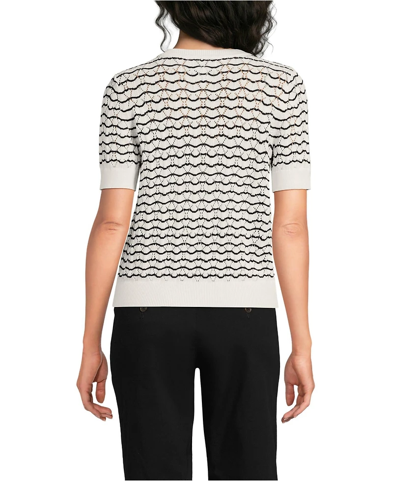 Lands' End Women's Cotton Viscose Short Sleeve Cardigan Sweater