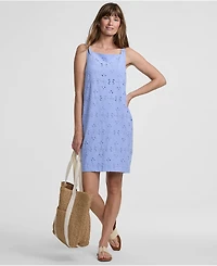 Lands' End Women's Sleeveless Eyelet Shift Above the Knee Dress