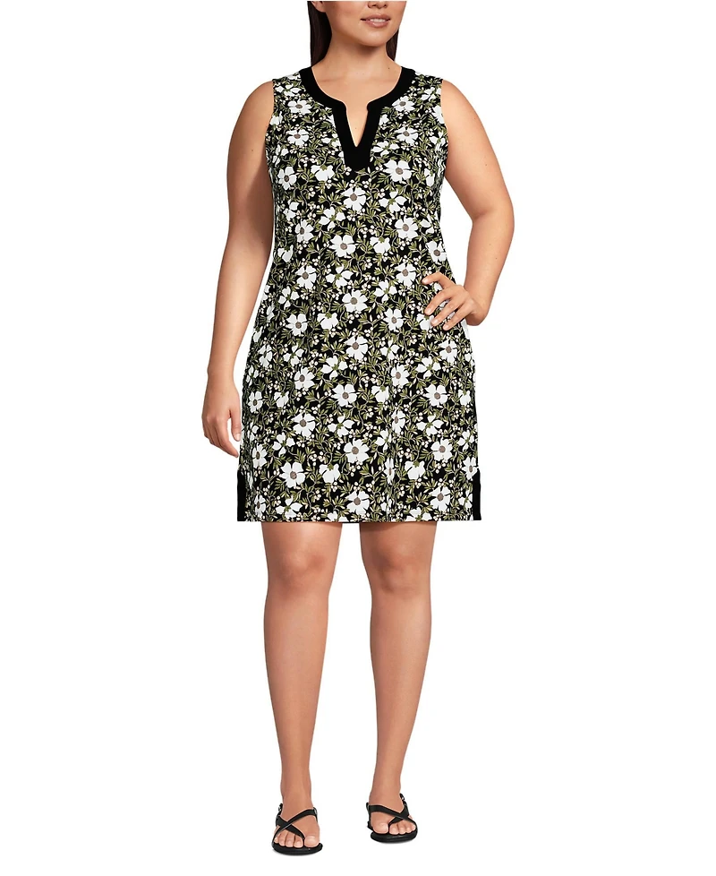 Lands' End Plus Cotton Jersey Notch Neck Dress