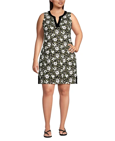 Lands' End Plus Cotton Jersey Notch Neck Dress