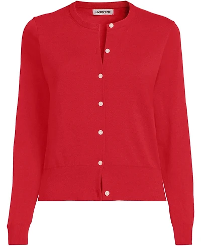 Lands' End Women's Fine Gauge Cotton Crew Cardigan Sweater
