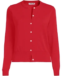 Lands' End Women's Fine Gauge Cotton Crew Cardigan Sweater