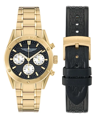Aston Martin F1 Men's Quartz Black Guilloche Ip Yellow Gold Bracelet Watch 38mm