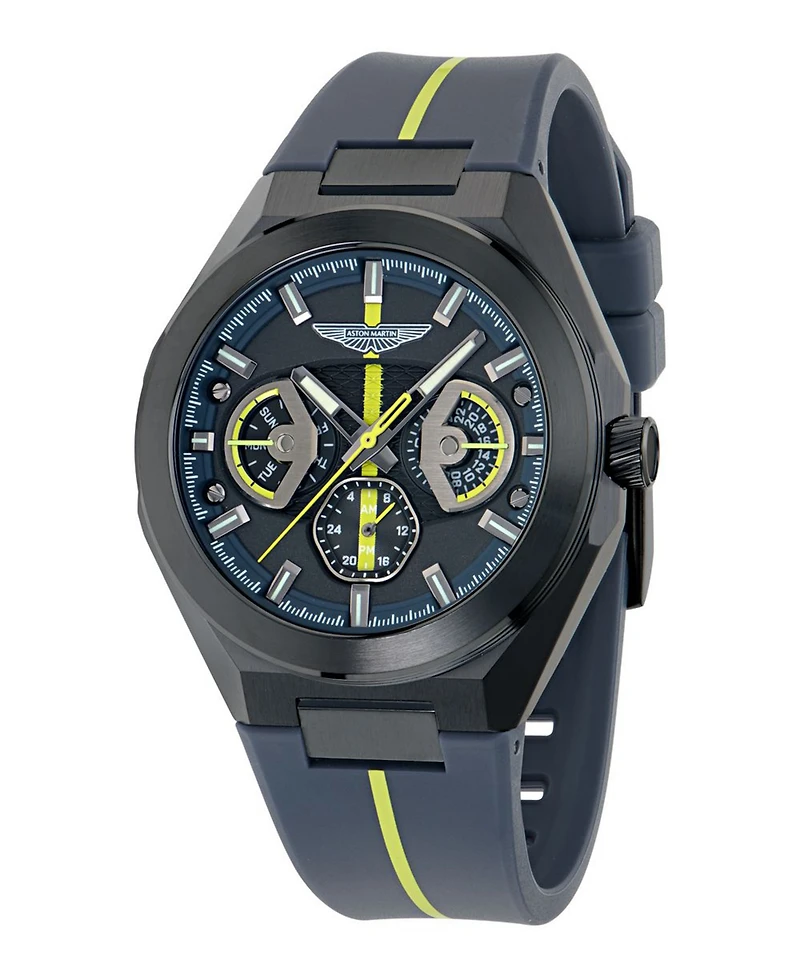 Aston Martin F1 Men's Quartz Gunmetal Guilloche Silicone Strap Watch 42mm