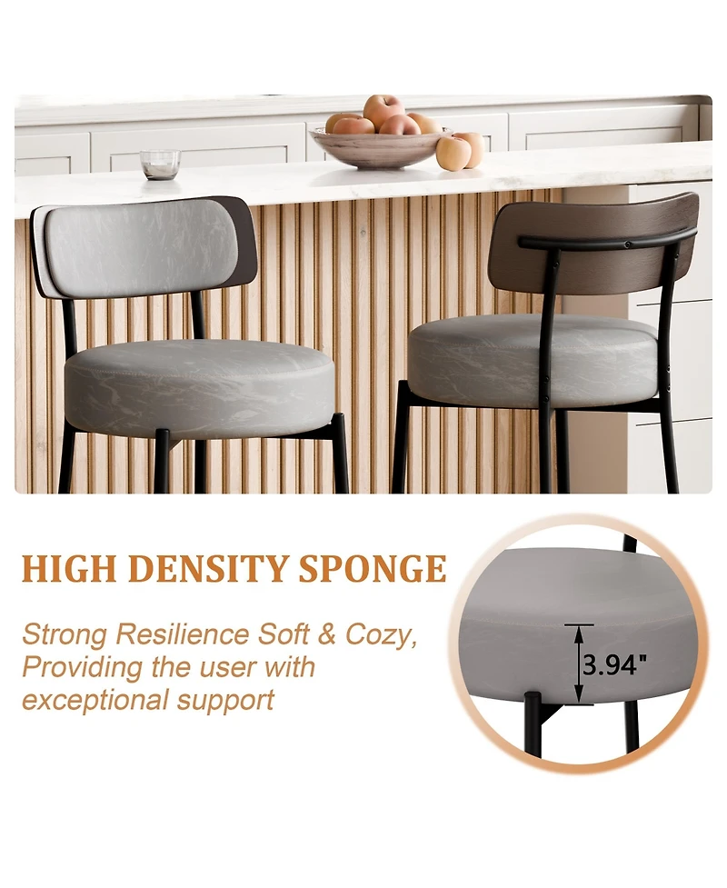 Dyhome 24 inches Bar Stools Set of 2, Counter Height Bar Stools with Leather Pad Wood Back