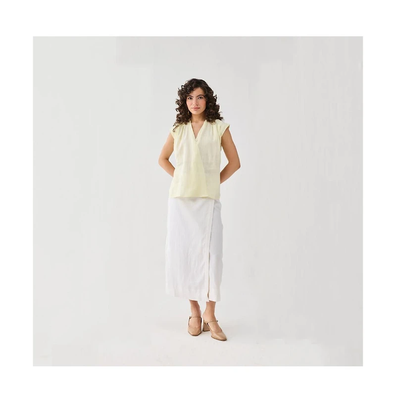 Reistor Women's V-neck Linen Overlap Top