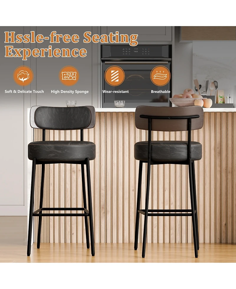 Dyhome 24 inches Bar Stools Set of 3, Counter Height with Leather Pad Wood Back