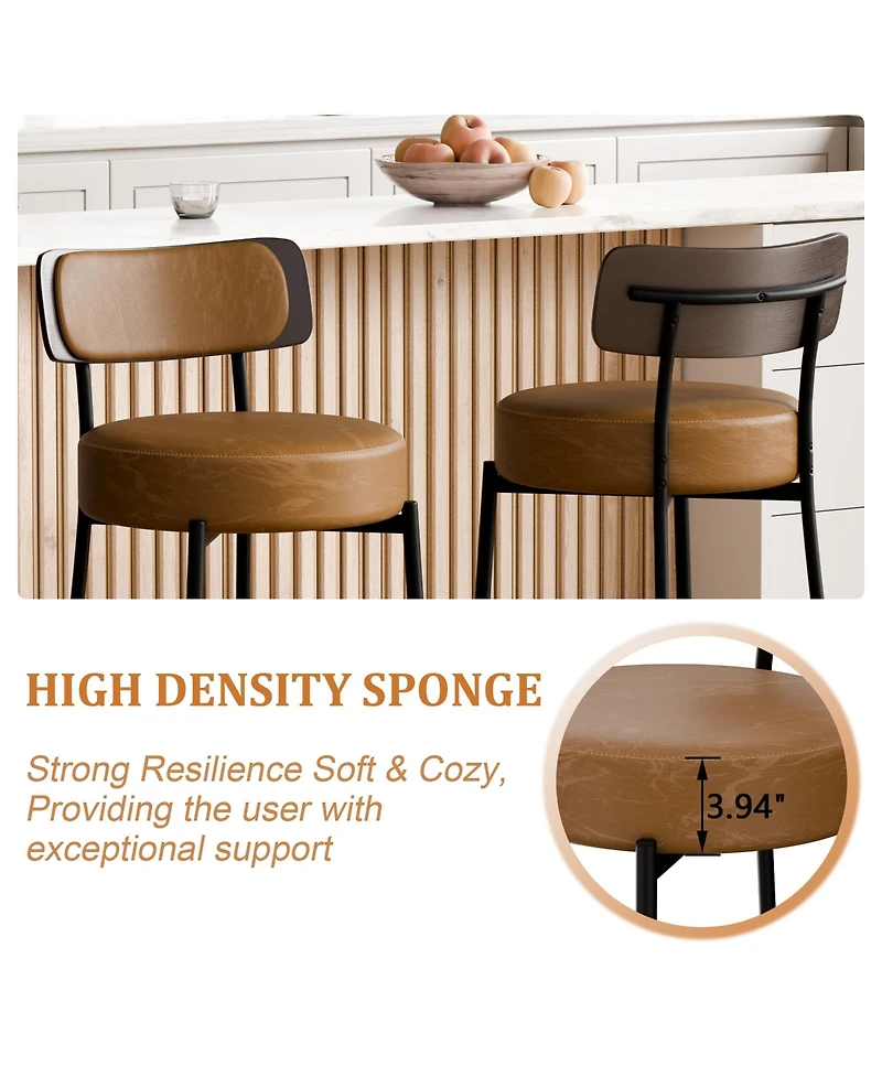 Dyhome 24 inches Bar Stools Set of 3, Counter Height with Leather Pad Wood Back