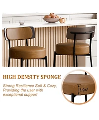 Dyhome 24 inches Bar Stools Set of 3, Counter Height with Leather Pad Wood Back