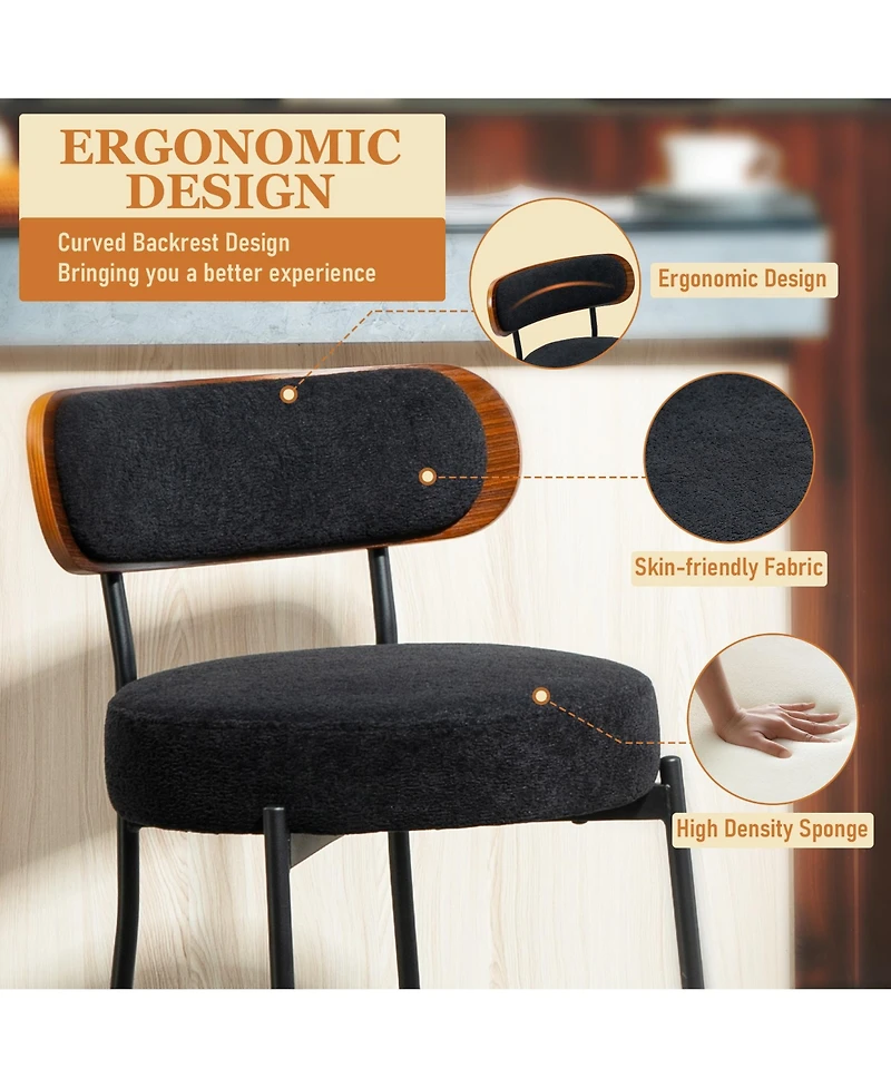 Dyhome 24 inches Bar Stools Set of 3, Counter Height with Boucle Fabric and Wood Back