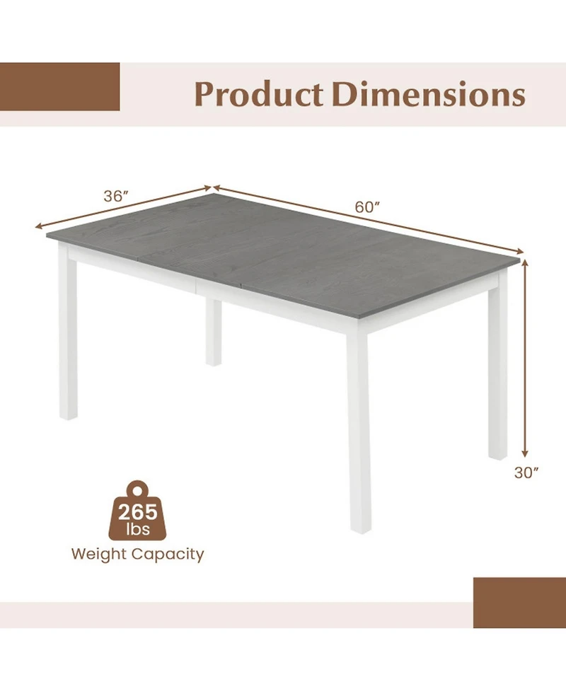 Gouun 60 in Rectangular Dinner Table for 4-6 with Solid Rubber Wood Legs