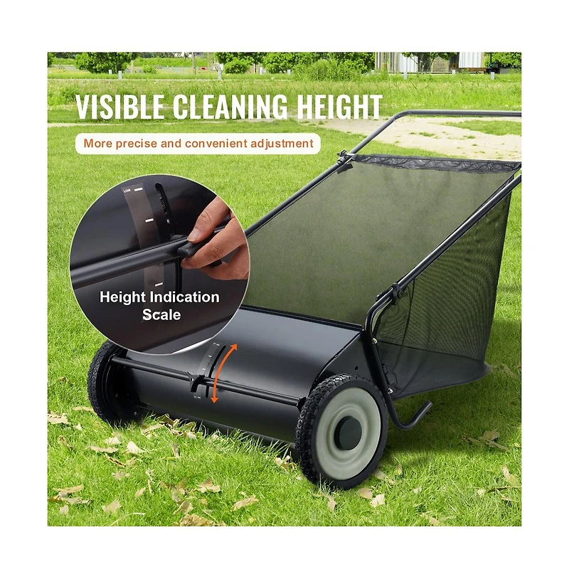 Sugift 26 in Push Lawn Sweeper with 2.6 cu ft Leaf and Grass Collector