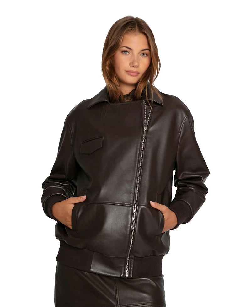 Belle & Bloom Women's Desert Moon Leather Bomber Jacket