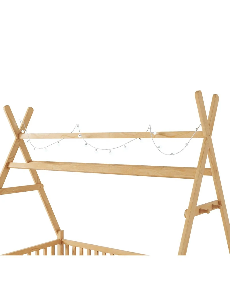 Streamdale Furniture Kids House Bed with Light, Low Floor, Fence and Roof