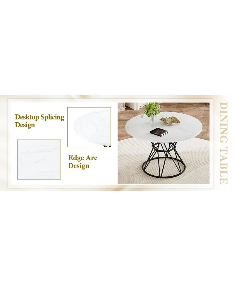 Streamdale Furniture Circular Mdf Dining Table with 4 Spliced Pu Chairs