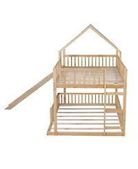 Streamdale Furniture Wood Floor House Bunk Bed with Slide and Ladder