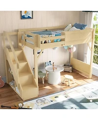 Streamdale Furniture Solid Wood Loft Bed with Wardrobe, Storage, and Stairs