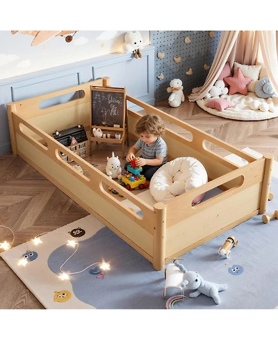 Streamdale Furniture Floor Platform Bed with Guardrails, Low Profile, No Box Spring Needed