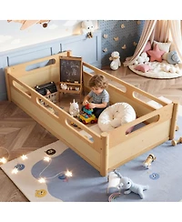 Streamdale Furniture Floor Platform Bed with Guardrails, Low Profile, No Box Spring Needed