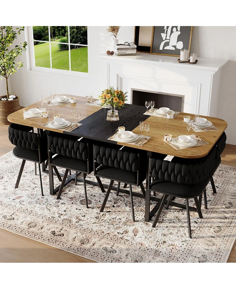 Streamdale Furniture 9 Piece Square Dining Table Set with 8 Velvet Chairs