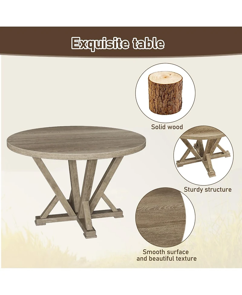 Streamdale Furniture 5 Piece Solid Wood Farmhouse Dining Set with Upholstered Chairs