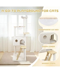 Streamdale Furniture wood cat tree with large condo wood ladder and transparent spacecraft 165cm