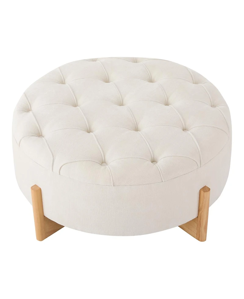 Streamdale Furniture 32" Round Tufted Chenille Ottoman with Solid Wood Legs