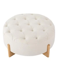 Streamdale Furniture 32" Round Tufted Chenille Ottoman with Solid Wood Legs