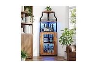 homfan Corner Bar Cabinet, Wine Cabinet with Adjustable Shelf and Glass Holder, 5-Tiers Storage Space Liquor