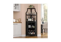 homfan Corner Bar Cabinet, Wine Cabinet with Adjustable Shelf and Glass Holder, 5-Tiers Storage Space Liquor