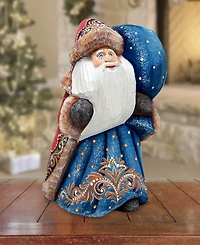 G.DeBrekht Woodcarved and Hand Painted Santa Reindeer Figurine with Bag