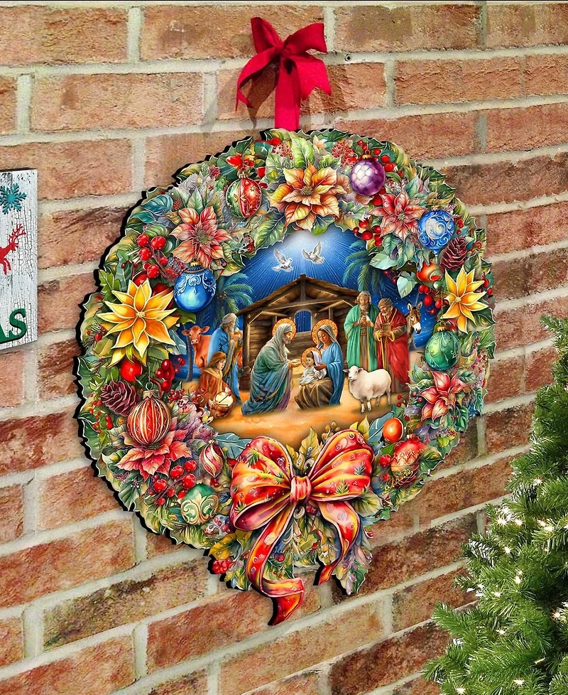 Designocracy Nativity Wreath Holiday Door Decor
