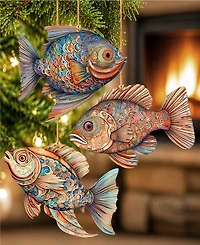 Designocracy Colorful Fish Holiday Ornaments, Set of 3