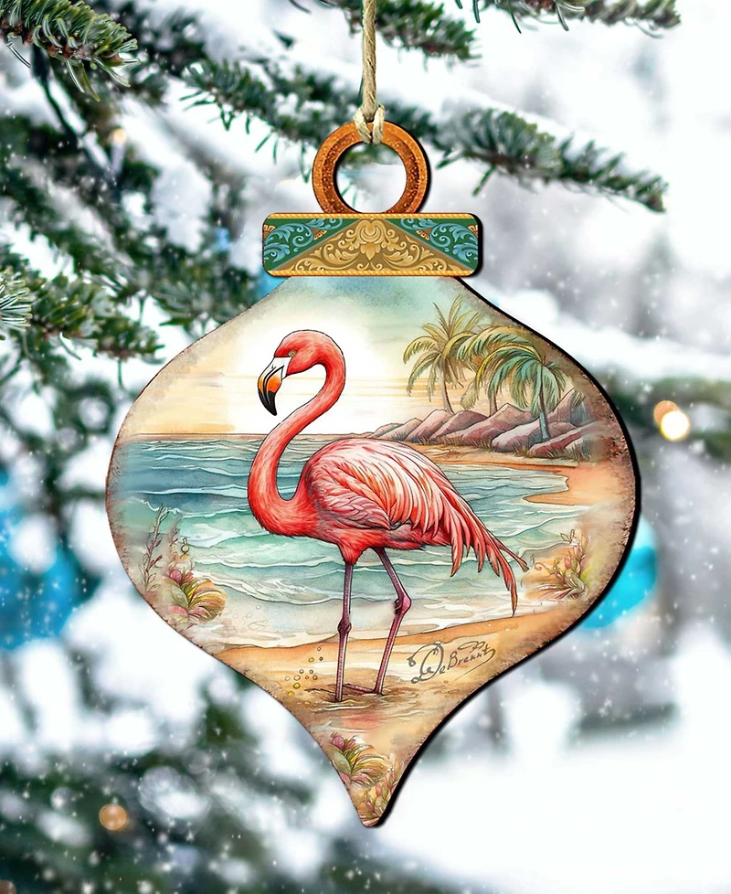 Designocracy Flamingo Charm Christmas Wood Ornament