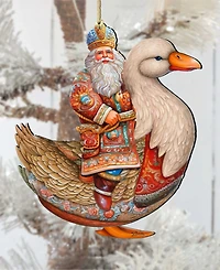 Designocracy Charming Santa on Goose Christmas Wooden Ornaments Holiday Decor G. DeBrekht