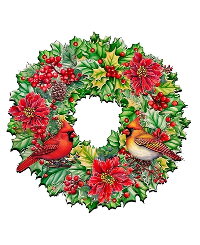 Designocracy Cardinal Garland Wreath Christmas Door Hanger Wooden Door Decor G. DeBrekht