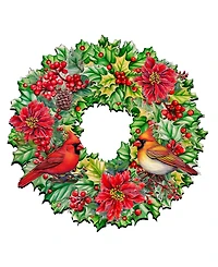 Designocracy Cardinal Garland Wreath Christmas Door Hanger Wooden Door Decor G. DeBrekht