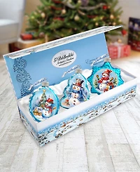 Designocracy Snowmen Keepsake Holiday Mercury Glass Ornaments Set of 3 G. DeBrekht