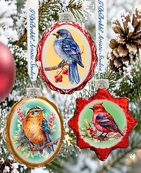 Designocracy Forest Birds Keepsake Mercury Glass Christmas Ornaments Set of 3 G. DeBrekht
