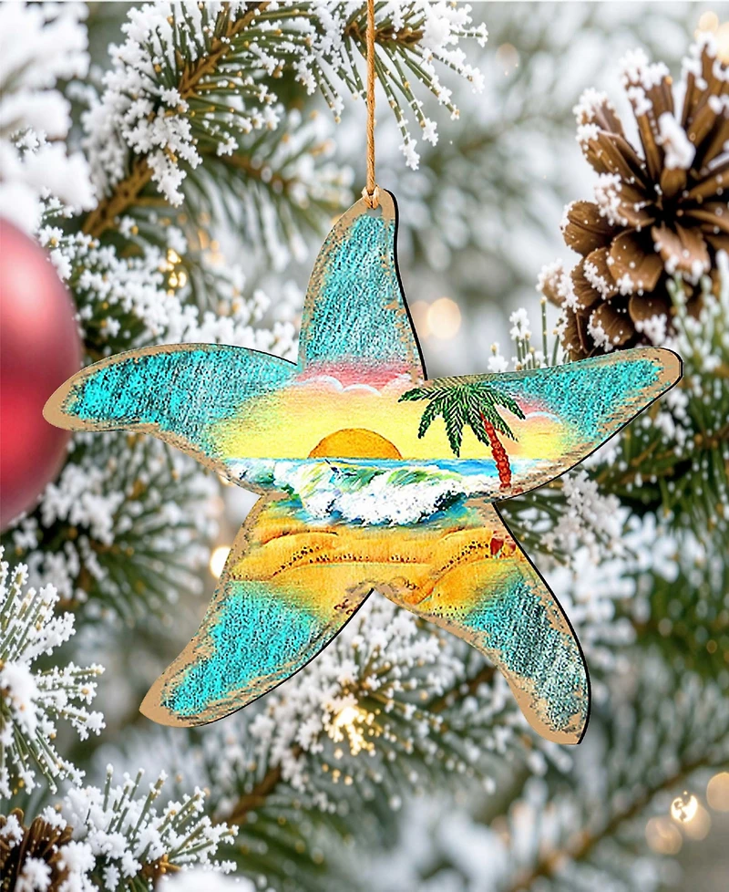 Designocracy Starfish Scenic Wood Christmas Ornament