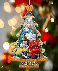 Designocracy Adoration Nativity Tree Christmas Wooden Ornaments Holiday Decor Set of 2 G. DeBrekht